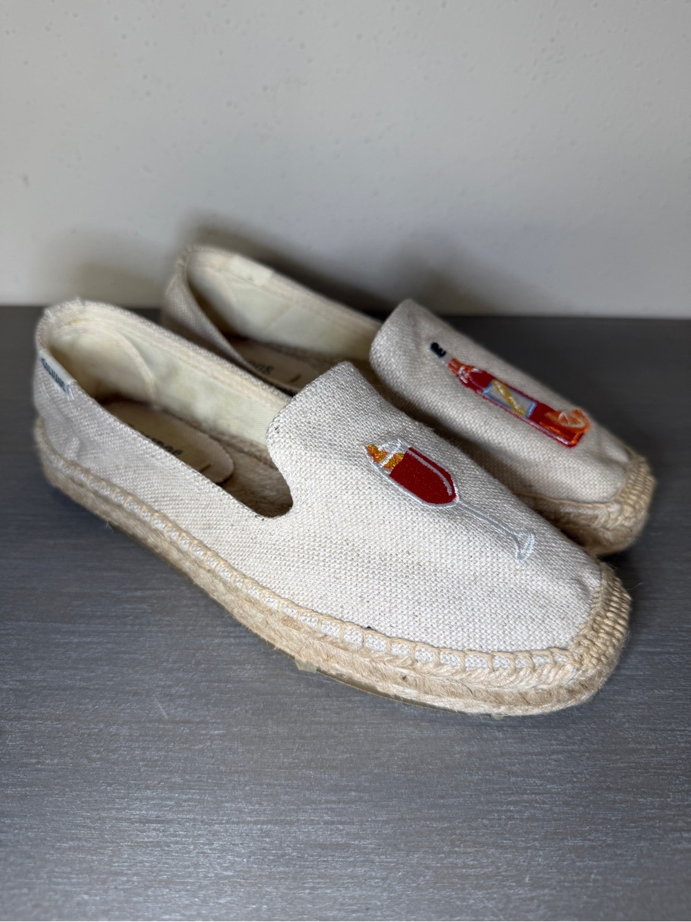 Soludos Smoking Slippers Cocktail Embroidery Canvas Shoes Women's US 5 New